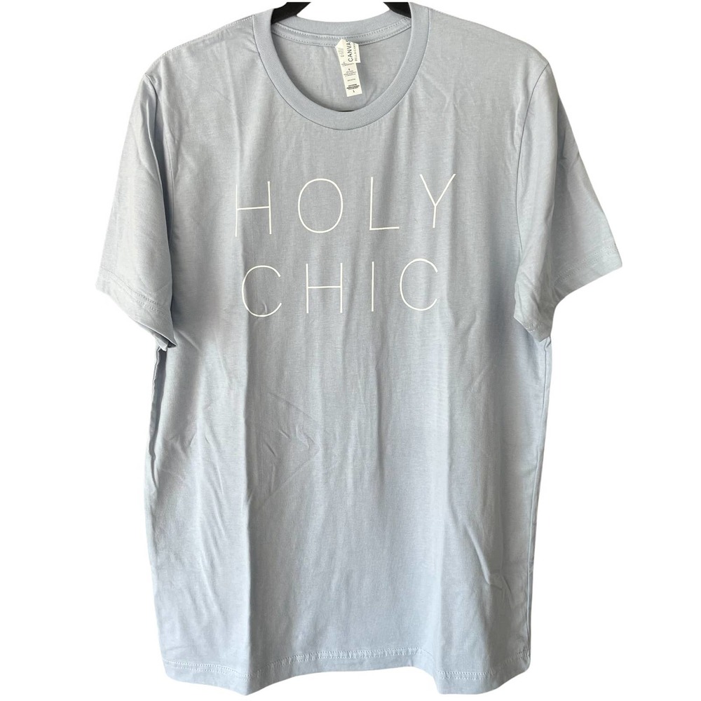 Holy Chic Short Sleeve Light Blue Crew Neck Graphic Womens T-Shirt Large New